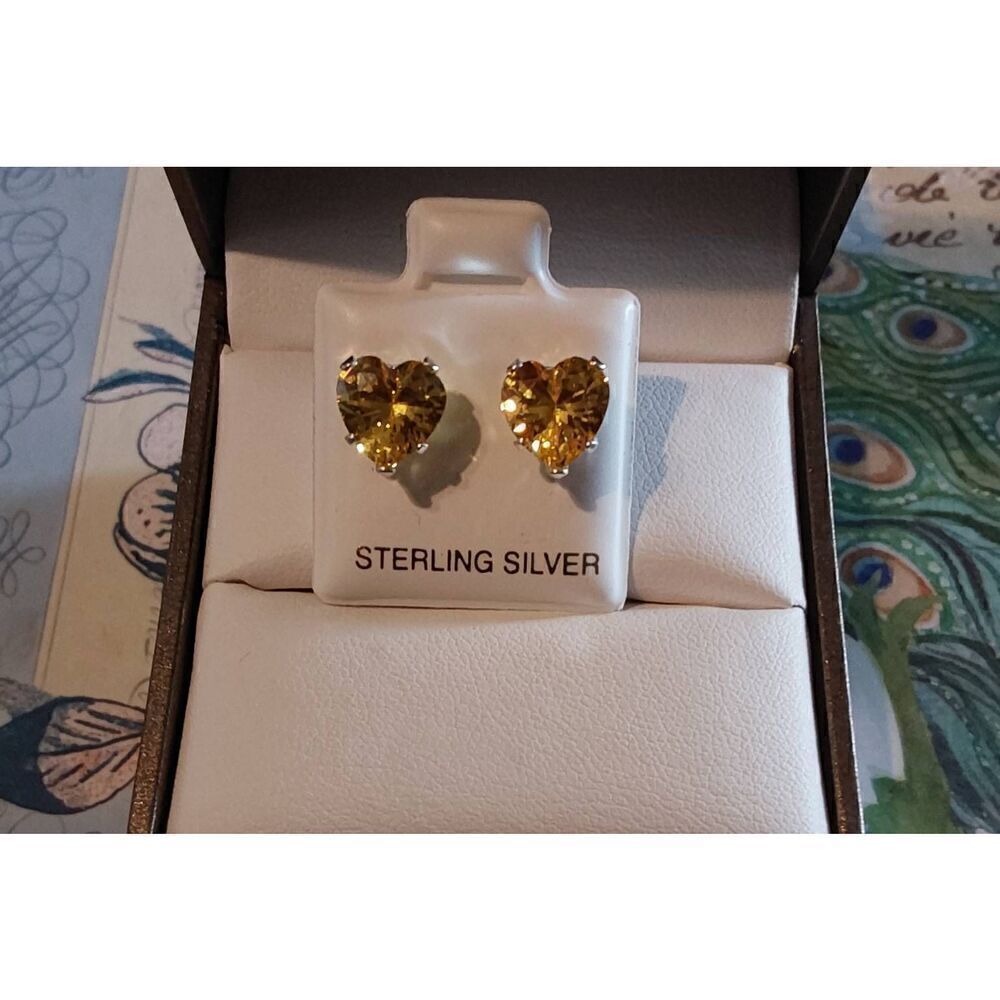 3 Ct Heart Cut .925 Sterling Silver Citrine Gemstone Stud Earrings